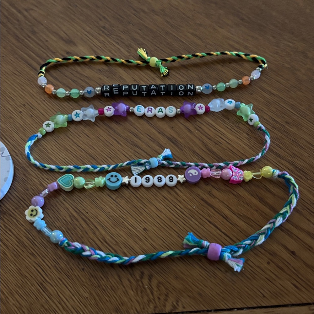 Handmade set of 3 Colorful Beaded TS Friendship Bracelets. Set # 3